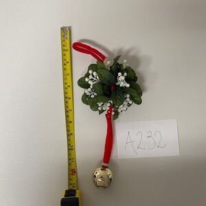 Vintage Green and Red Mistletoe with Gold Bell